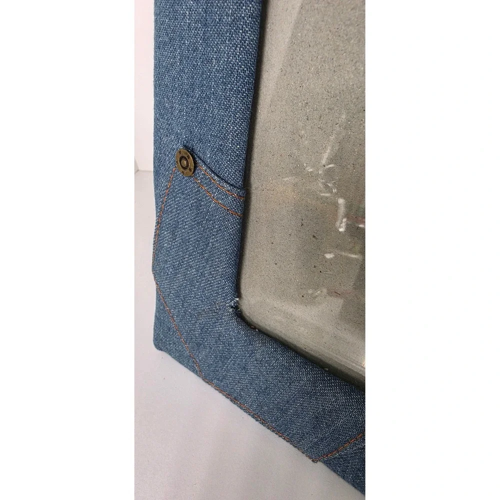 Blue Denim Fabric Picture Frame with Buttons and Contrast Stitching 4x5 Tabletop